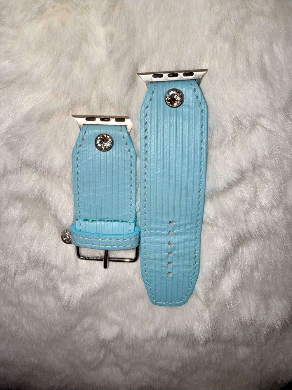 Baby Blue Corduroy  Sivella Watchband with Large Crystal Stud